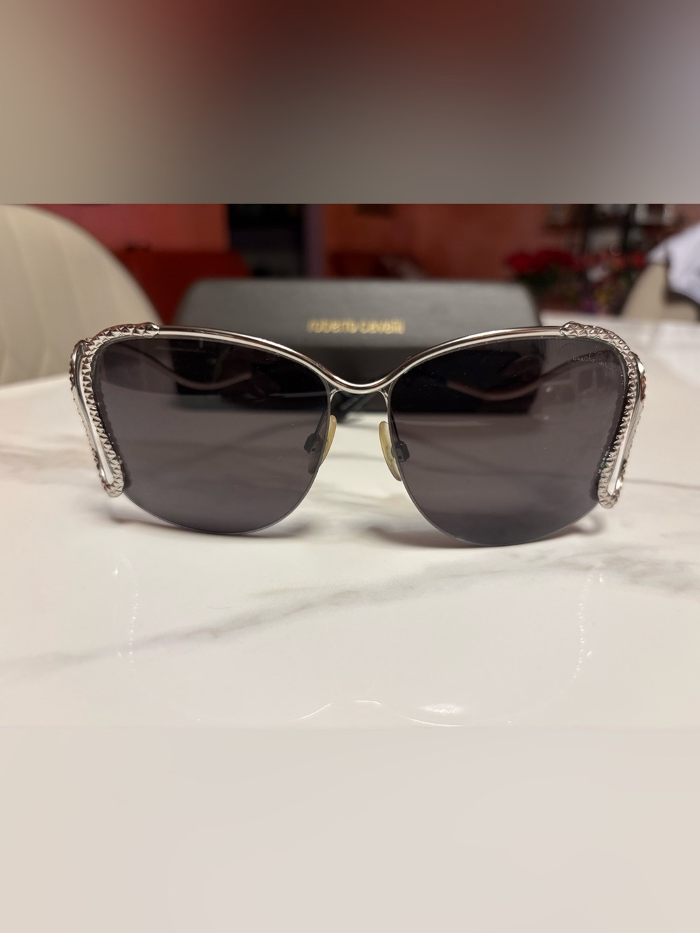 Authentic Roberto Cavalli Silver Snake-Trim Sunglasses